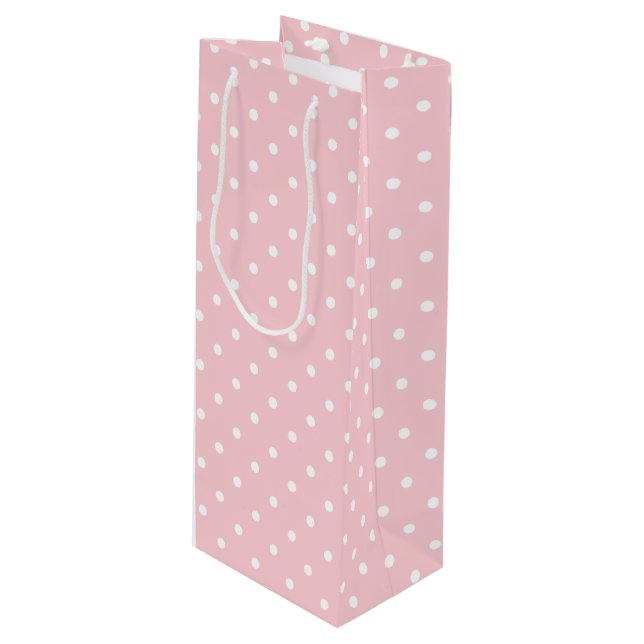 Blush Pink White Polka Dots For Her Elegant Trendy Wine Gift Bag (Front Angled)