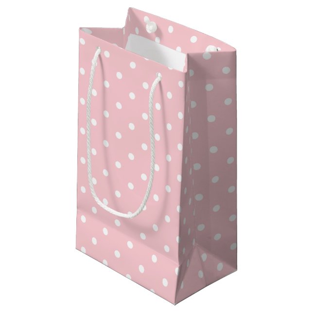 Blush Pink White Polka Dots For Her Template Small Gift Bag (Front Angled)