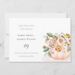 Blush Pink White Pumpkin Floral Save The Date Card