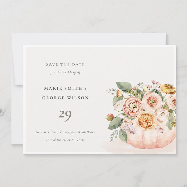 Blush Pink White Pumpkin Floral Save The Date Card (Front)