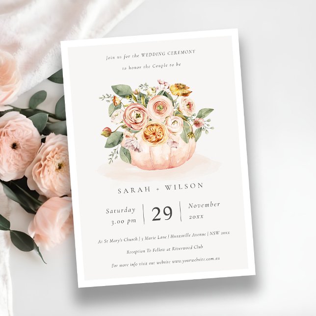 Blush Pink White Pumpkin Floral Wedding Invite (Creator Uploaded)
