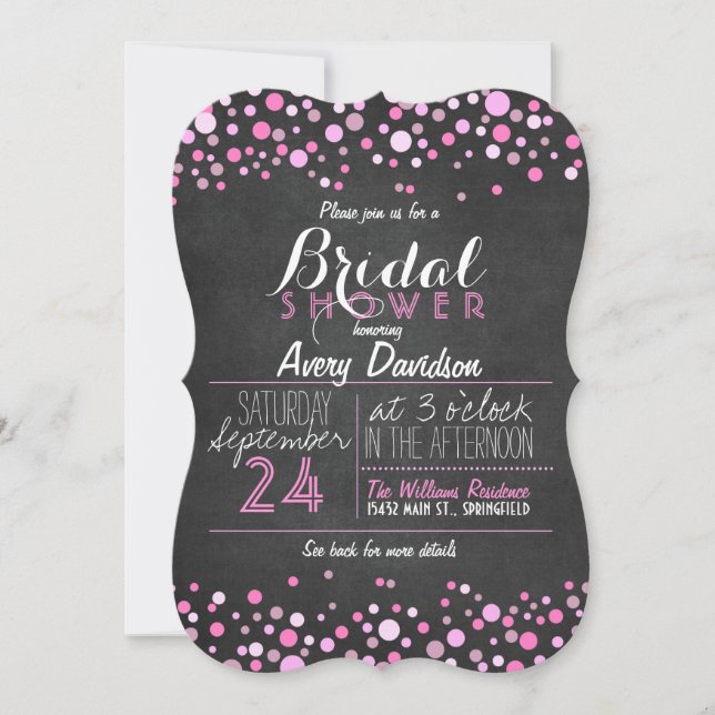 Blush Pink & White Retro Chalkboard Bridal Shower Invitation (Front)
