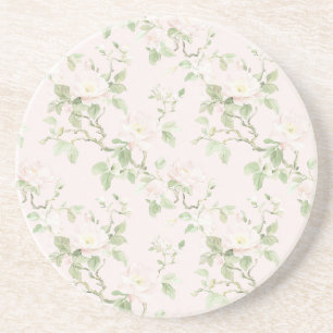 Blush Pink White Romantic Floral Coaster