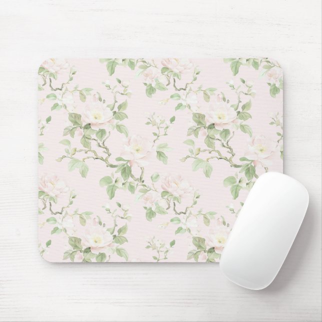 Blush Pink White Romantic Floral  Mouse Mat (With Mouse)