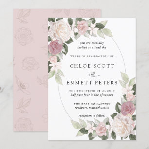Blush Pink White Rose Floral Wedding Invitation