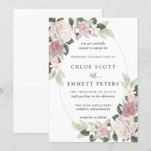 Blush Pink White Rose Floral Wedding Invitation