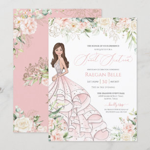 Blush Pink White Roses Elegant Glam Sweet Sixteen  Invitation