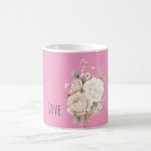 Blush Pink White Roses Floral Coffee Mug