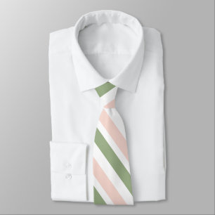 Blush Pink White Sage Green Stripes Tie