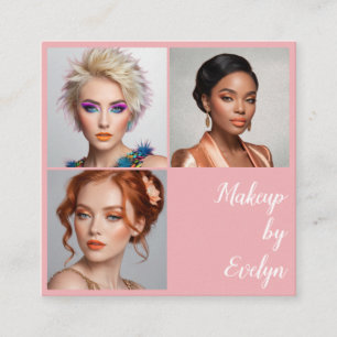 Blush Pink White Script 3 Photo QR Code Makeup Square Business Card