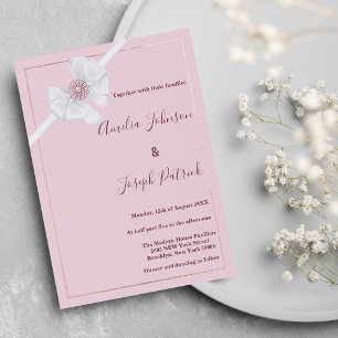 Blush pink white silk bow flower wedding Invitation