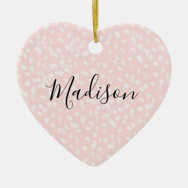 Blush Pink White Spots Ceramic Tree Decoration (Front)