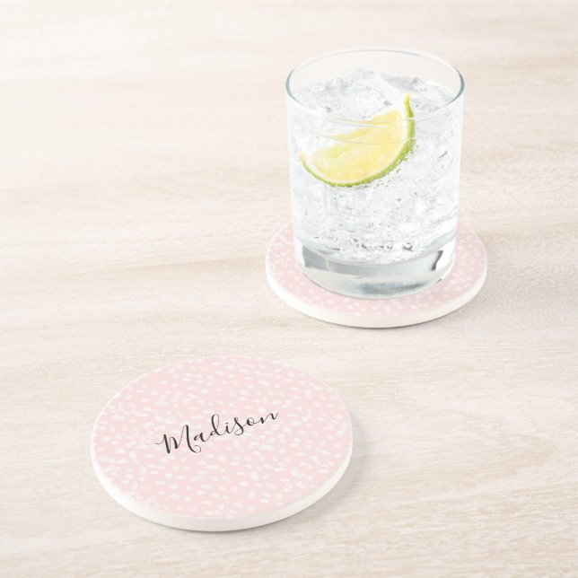 Blush Pink White Spots Coaster (Side)
