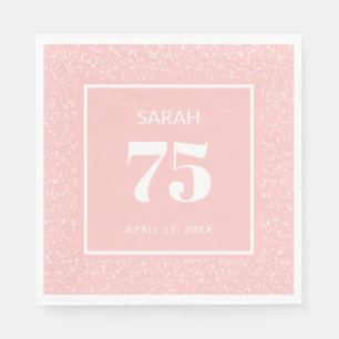 Blush Pink White Stardust Glitter 75th Birthday Napkin