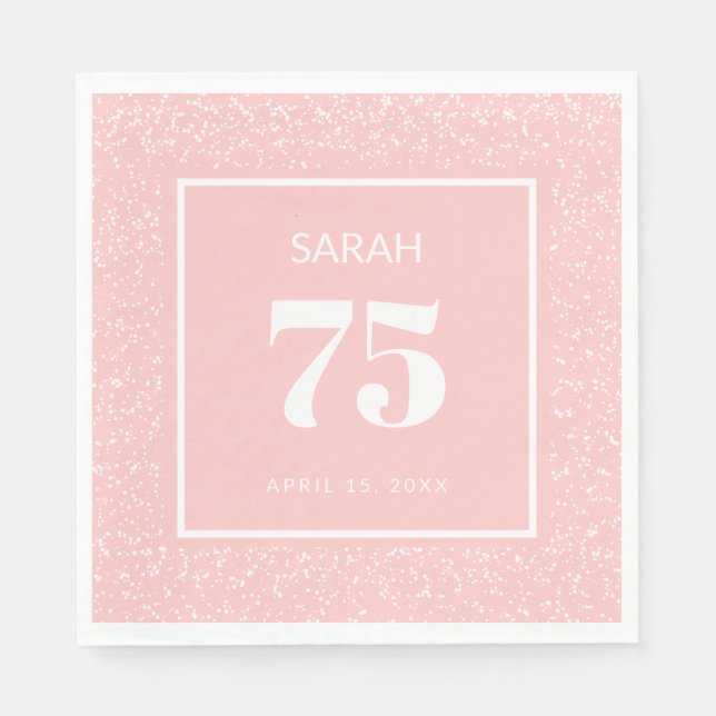 Blush Pink White Stardust Glitter 75th Birthday Napkin (Front)