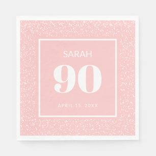 Blush Pink White Stardust Glitter 90th Birthday Napkin