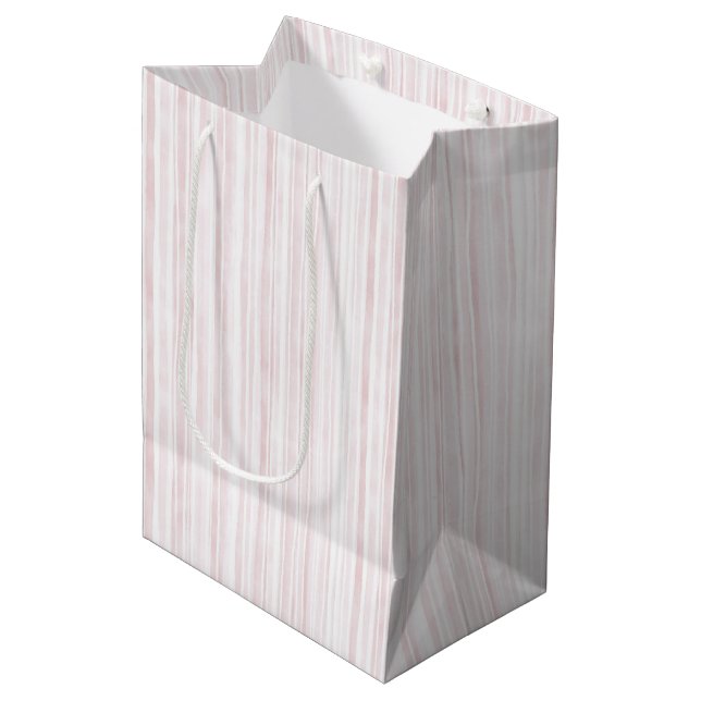 Blush Pink White Stripes Birthday Medium Gift Bag (Front Angled)