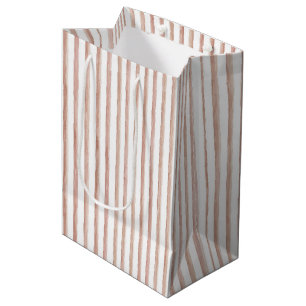 Blush Pink White Stripes Birthday Medium Gift Bag