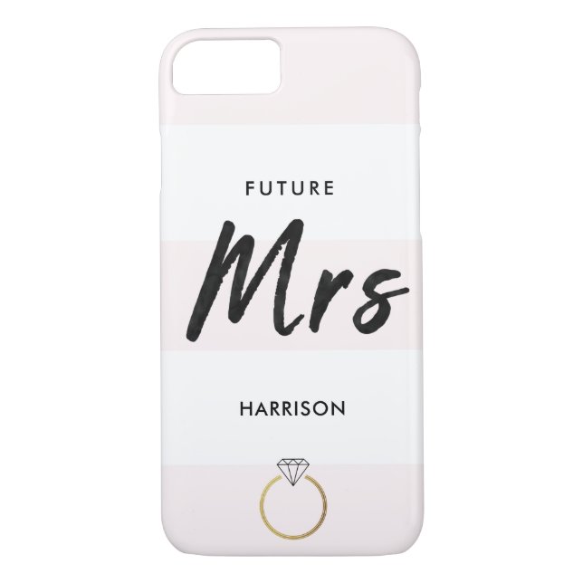 Blush Pink White Stripes Gold Diamond Black Script Case-Mate iPhone Case (Back)