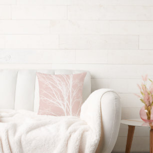 Blush Pink White Tree Branches Cushion