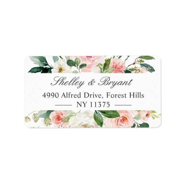 Blush Pink White Watercolor Floral Address Label (Front)