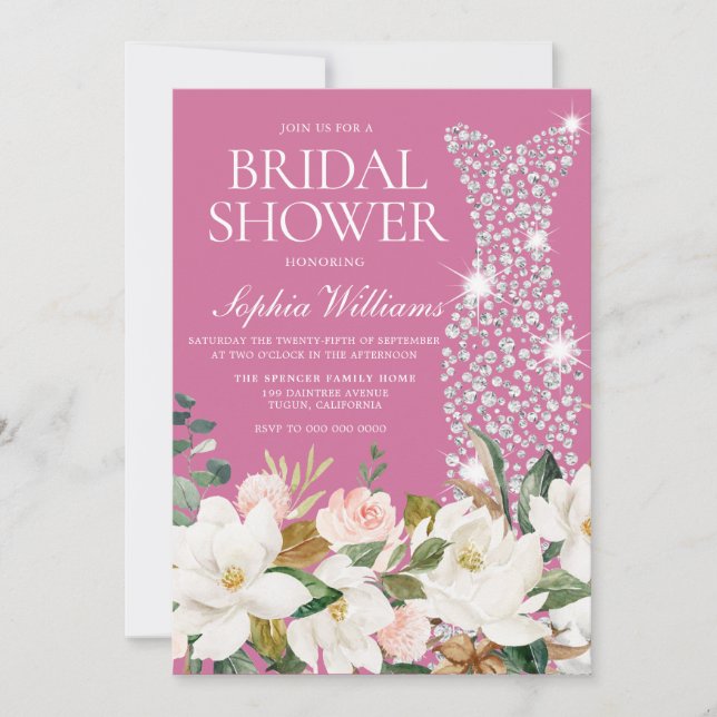 Blush Pink & White Wedding Dress Bridal Shower Invitation (Front)