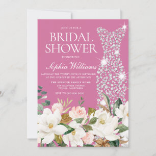 Blush Pink & White Wedding Dress Bridal Shower Invitation