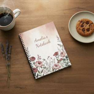 Blush Pink Wildflower Aesthetic Notebook