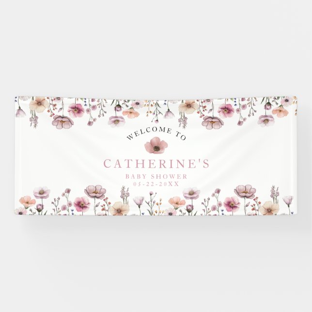Blush Pink Wildflower Baby Shower Banner – Boho Fl (Horizontal)