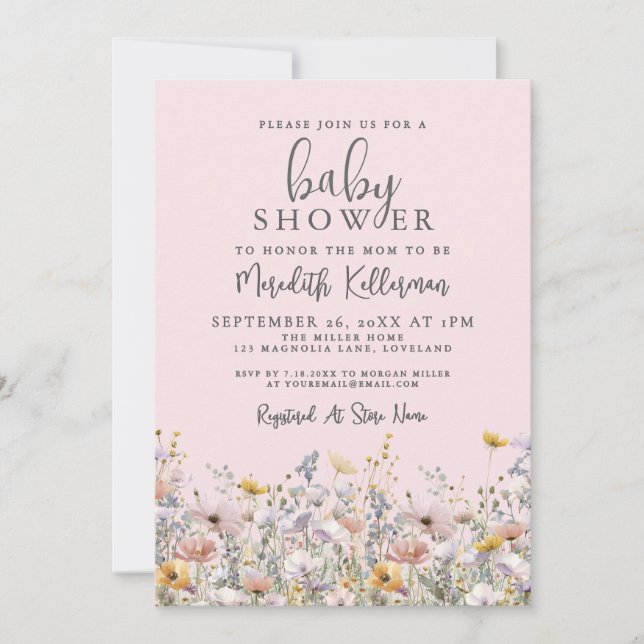 Blush Pink Wildflower Baby Shower Invitation (Front)