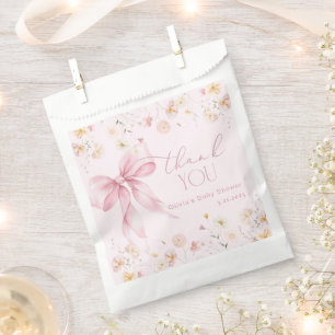 Blush Pink Wildflower Bow Baby in Bloom Favour Bags