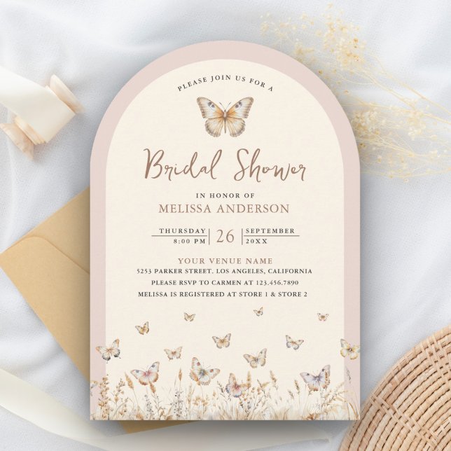 Blush Pink Wildflower Butterfly Arch Bridal Shower Invitation (Creator Uploaded)