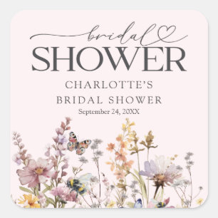 Blush Pink Wildflower Favour Bridal Shower Square Sticker