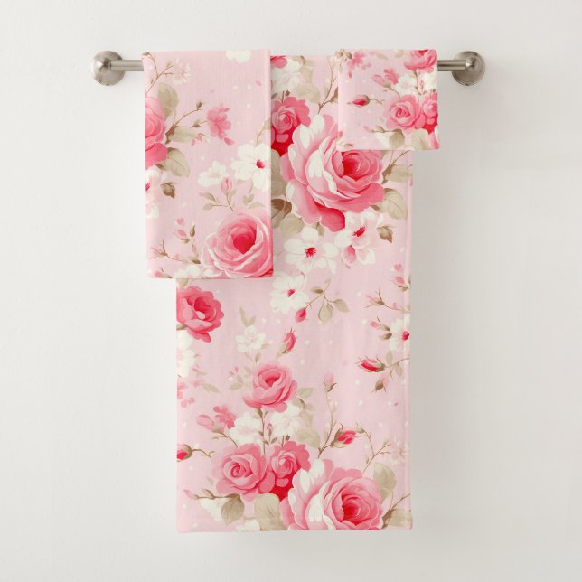 Blush Pink Wildflower Floral Bath Towel Set (Insitu)