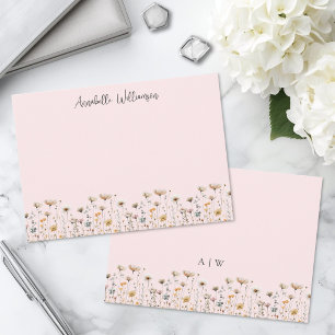 Blush Pink Wildflower Floral Monogram Card