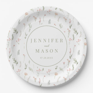  Blush pink wildflower floral wedding paper plates