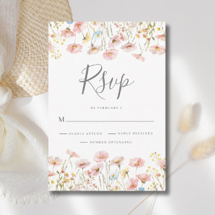 Blush Pink Wildflower Floral Wedding RSVP Card