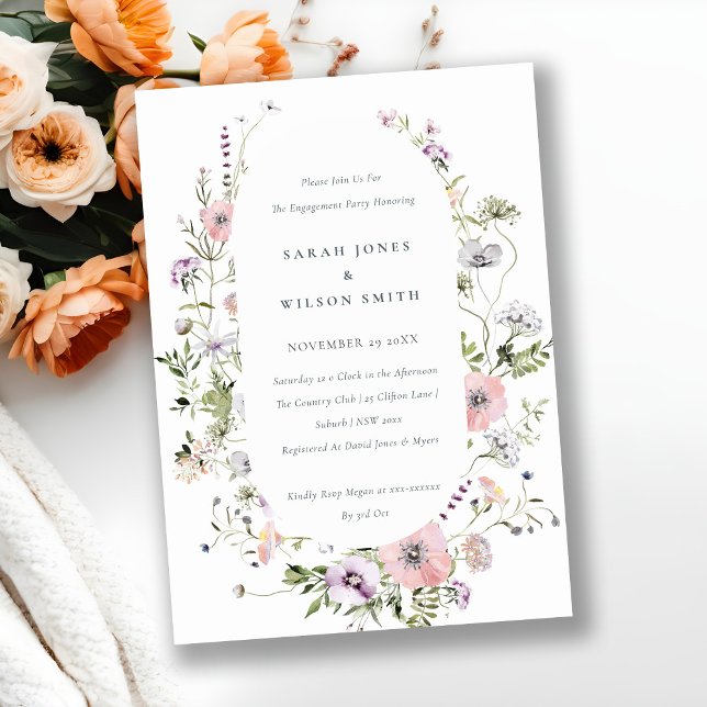 Blush Pink Wildflower Frame Engagement Invite (Creator Uploaded)