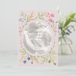 Blush Pink Wildflower Photo Wedding Invitation