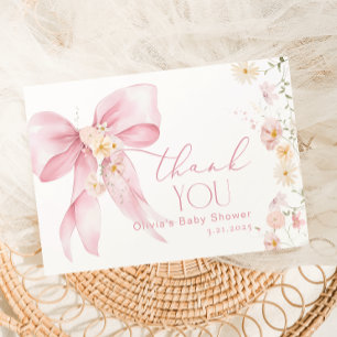 Blush Pink Wildflower Pink Bow Thank you card