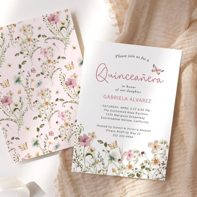Blush Pink Wildflower Quinceañera Invitation (Creator Uploaded)