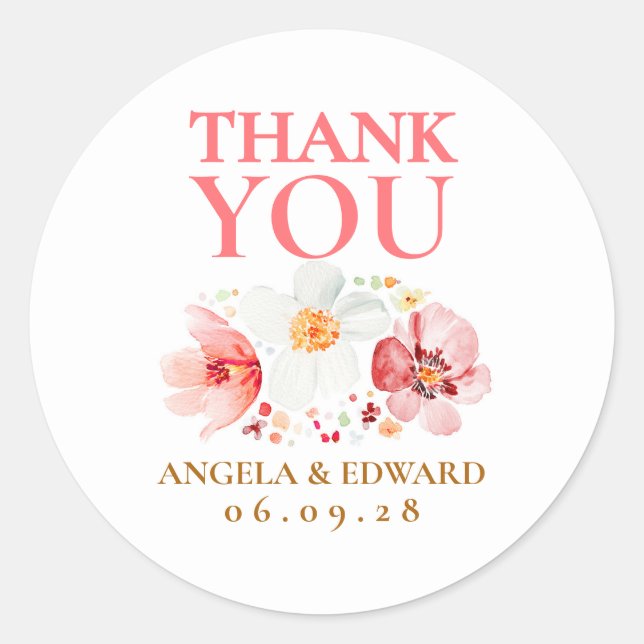 Blush Pink Wildflower Thank You Sticker (Front)