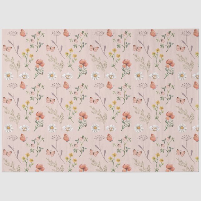Blush Pink Wildflower Tissue Paper (Front)