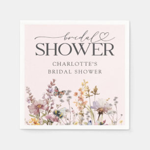Blush Pink Wildflower Watercolor  Bridal Shower Napkin
