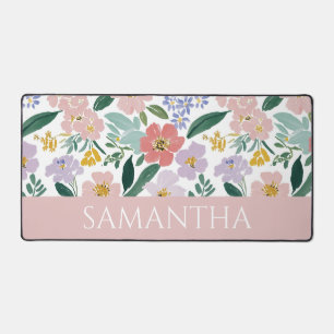 Blush Pink Wildflower Watercolor Name Desk Mat