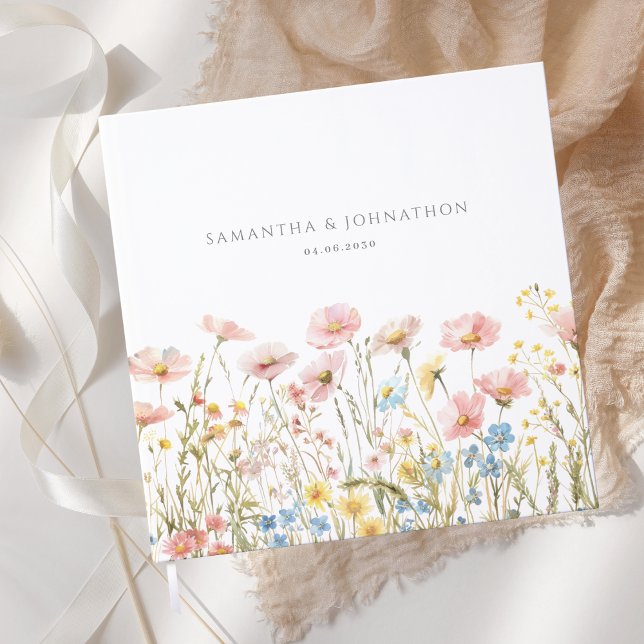 Blush Pink Wildflower Watercolor Wedding Guest Book (Creator Uploaded)