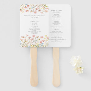 Blush Pink Wildflower Wedding Program  Hand Fan