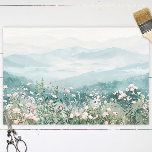 Blush Pink Wildflowers and Mountains Decoupage Tissue Paper
