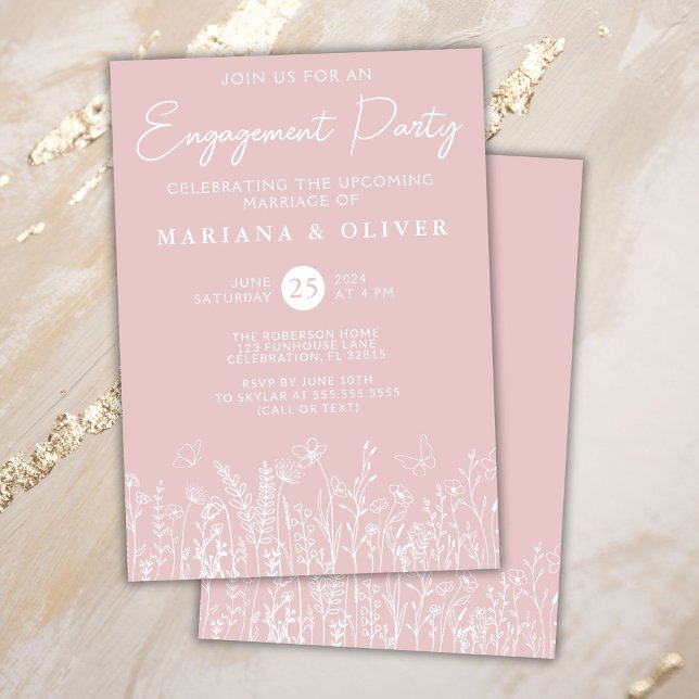 Blush Pink Wildflowers Engagement Party Invitation (Creator Uploaded)