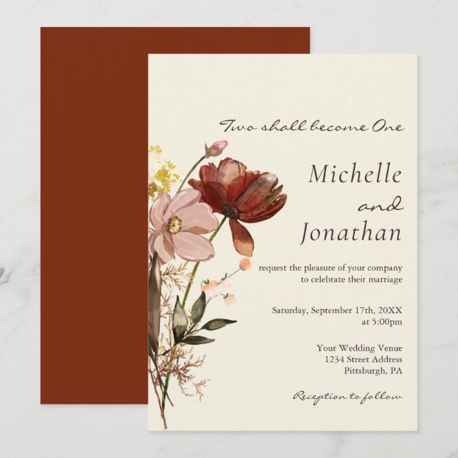 Blush Pink Wildflowers Floral Christian Wedding Invitation (Front/Back)